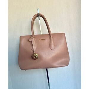 Authentic Furla Small Tessa Pink Rose Saffiano Leather Satchel Hand Bag